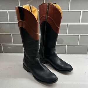 Justin Boots Womens Black Wizard Knee‎ High Zip Up Leather boots Size 7 B MSL503